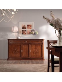 Credenza classica 3 porte 2 cassetti legno noce bassano rilievo 196X50X110 vista frontale