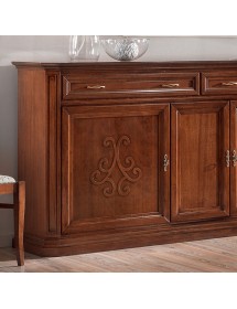 Credenza classica 3 porte 2 cassetti legno noce bassano rilievo 196X50X110 vista frontale