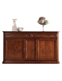 Credenza classica 3 porte 2 cassetti legno noce bassano rilievo 196X50X110 vista frontale