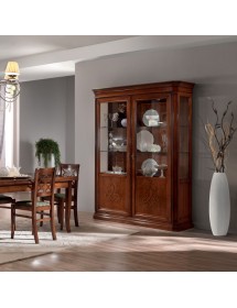 Vetrina classica 2 porte intarsio legno bassano con rilievi 162X54x217 vista frontale