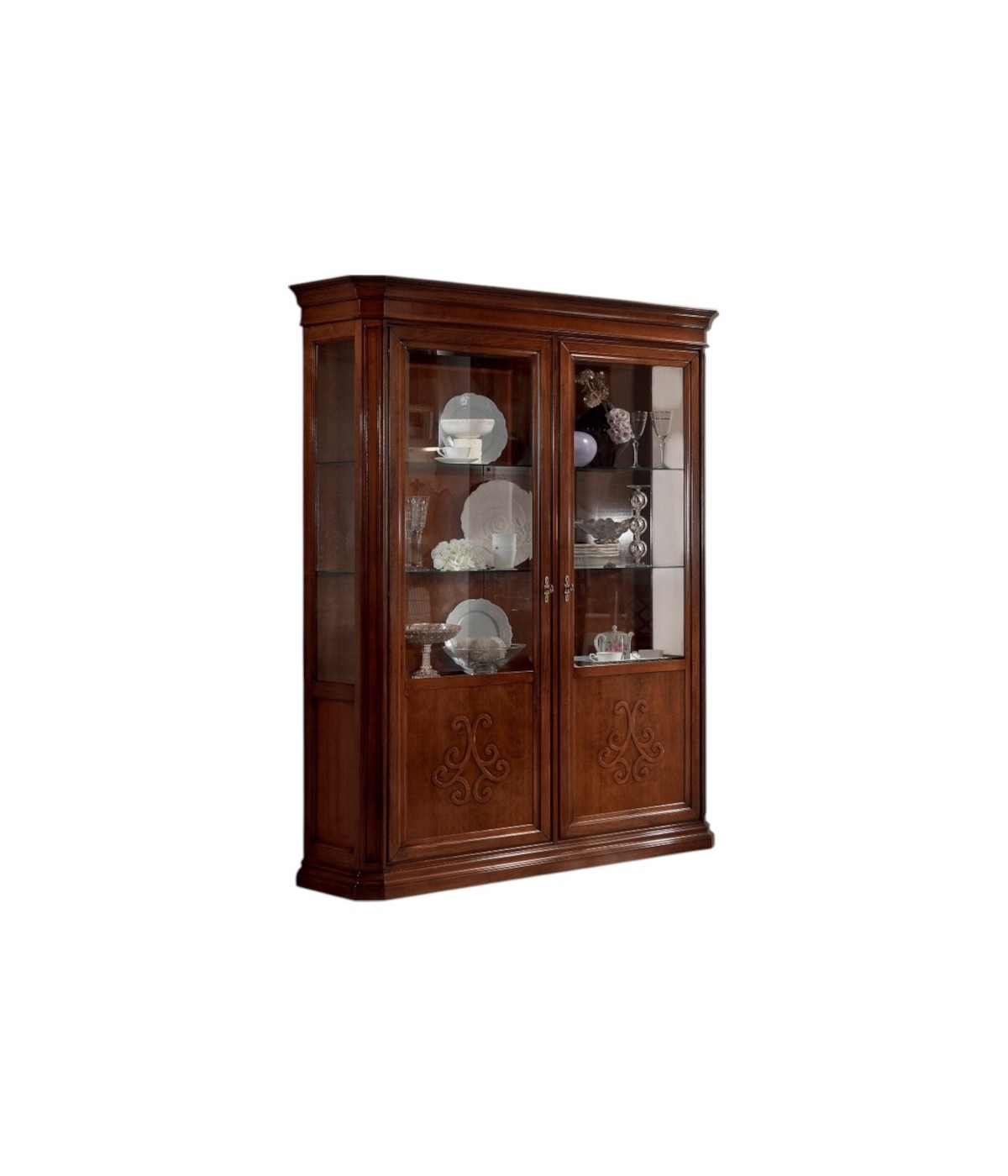 Vetrina classica 2 porte intarsio legno bassano con rilievi 162X54x217 vista frontale