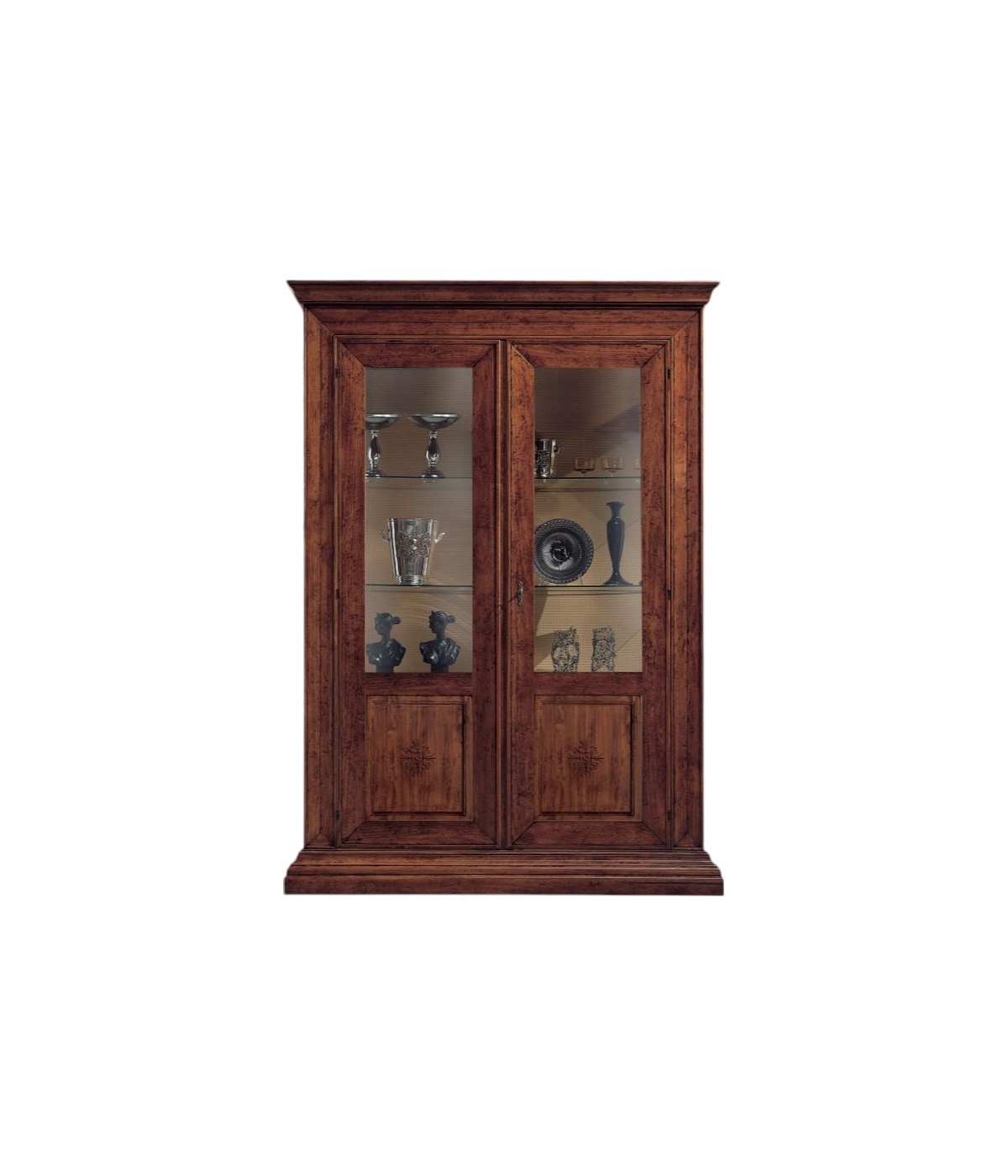 Vetrina classica 2 porte intarsio legno bassano con intagli 154X50x214 vista frontale
