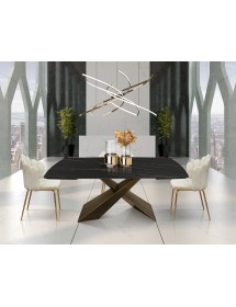 Tavolo moderno allungabile nero effetto marmo gambe bronzo 160x90x76 180x90x76 vista frontale