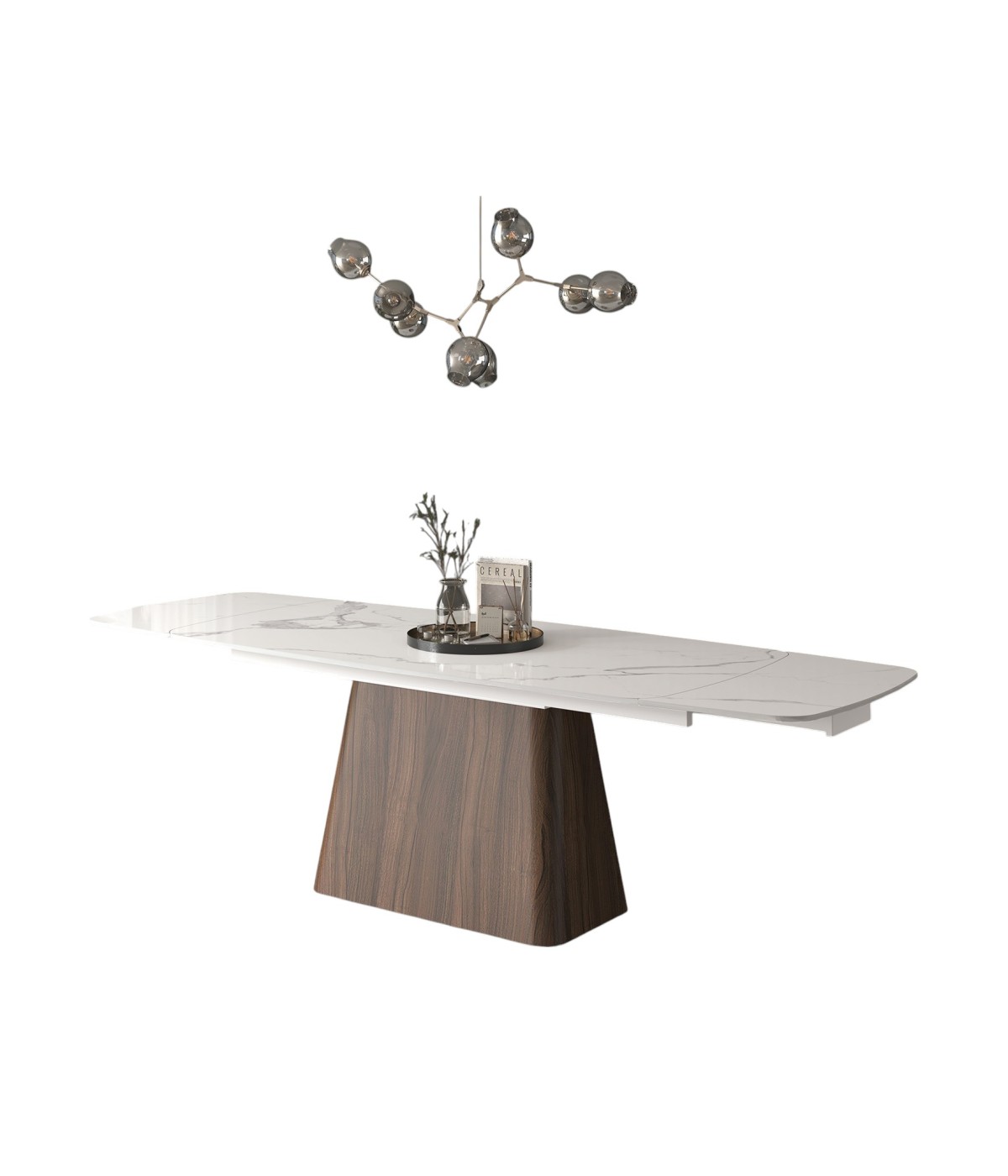 Tavolo moderno allungabile piano ceramica effetto marmo 160x90x76 (2121) vista frontale