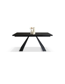 Tavolo moderno allungabile nero effetto marmo gambe nere 160x90x76 vista frontale