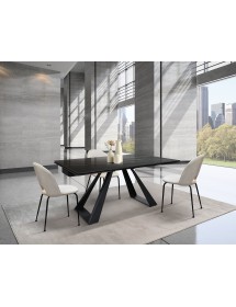 Tavolo moderno allungabile nero effetto marmo gambe nere 160x90x76 vista frontale