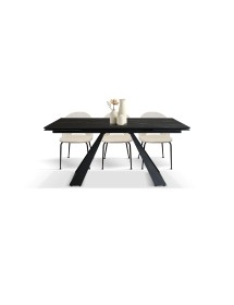 Tavolo moderno allungabile nero effetto marmo gambe nere 160x90x76 vista frontale