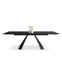 Tavolo moderno allungabile nero effetto marmo gambe nere 160x90x76 vista frontale