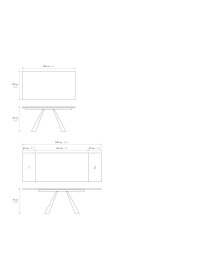 Tavolo moderno allungabile nero effetto marmo gambe nere 160x90x76 vista frontale