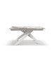 Tavolo moderno allungabile bianco effetto marmo gambe bianche 160x90x76 vista frontale