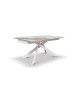 Tavolo moderno allungabile bianco effetto marmo gambe bianche 160x90x76 vista frontale