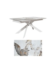 Tavolo moderno allungabile bianco effetto marmo gambe bianche 160x90x76 vista frontale