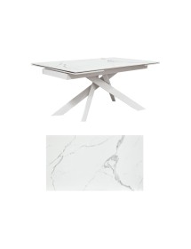 Tavolo moderno allungabile bianco effetto marmo gambe bianche 160x90x76 vista frontale
