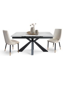 Tavolo moderno allungabile bianco effetto marmo gambe antracite 160x90x76