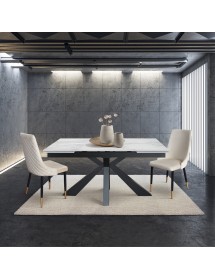 Tavolo moderno allungabile bianco effetto marmo gambe antracite 160x90x76