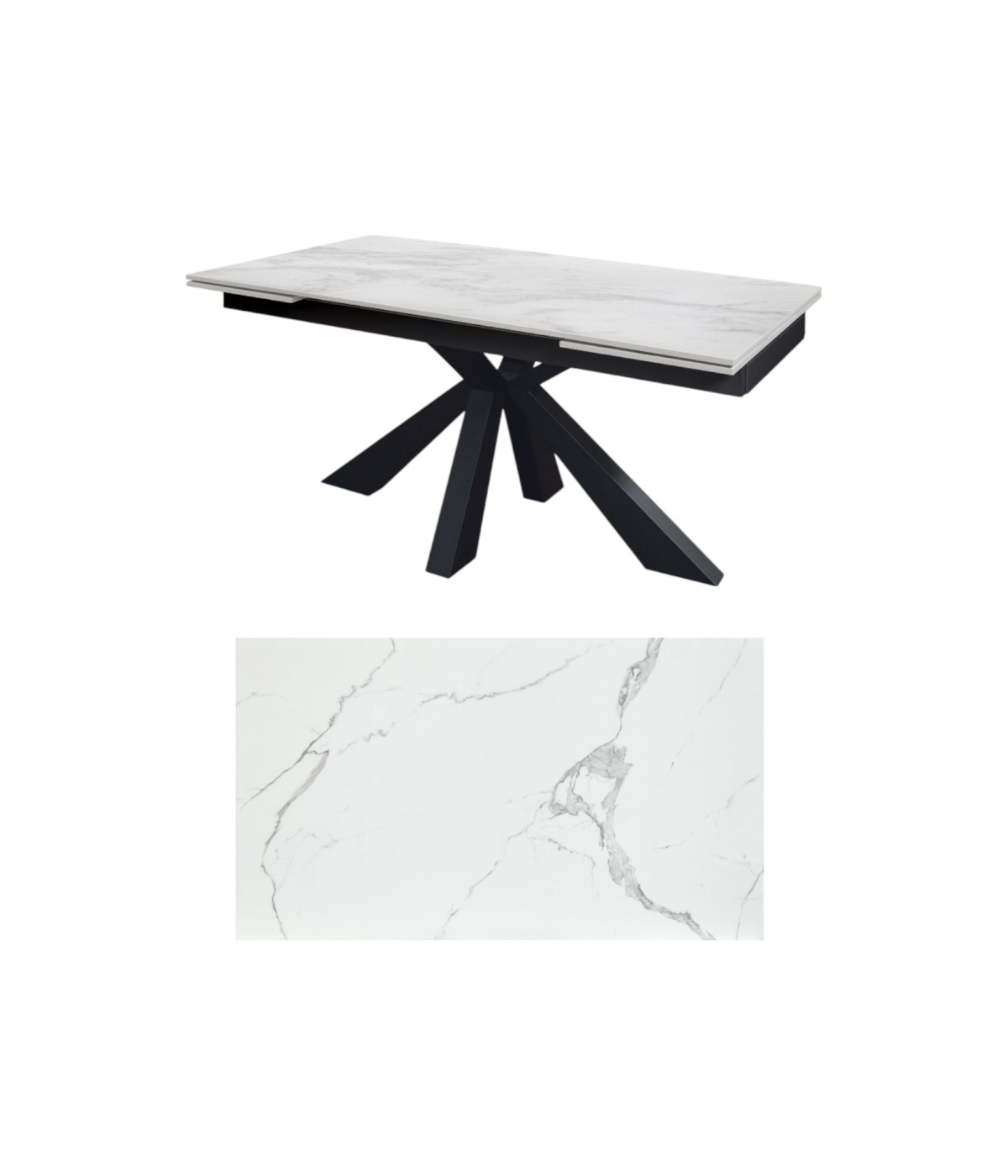 Tavolo moderno allungabile bianco effetto marmo gambe antracite 160x90x76