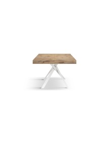 Tavolo rettangolare moderno allungabile piano rovere rustico gambe bianche 95x90x75,5 vista frontale