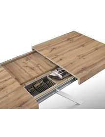 Tavolo rettangolare moderno allungabile piano rovere rustico gambe bianche 95x90x75,5 vista frontale