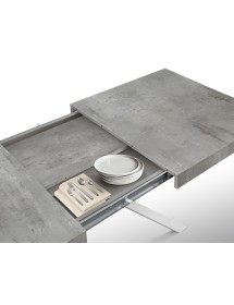 Tavolo rettangolare moderno allungabile piano grigio cemento gambe bianche 95x90x75,5 vista frontale