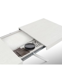 Tavolo rettangolare moderno allungabile piano bianco frassino gambe bianche 95x90x75,5 vista frontale