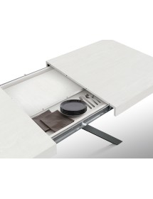 Tavolo rettangolare moderno allungabile piano bianco frassino gambe nere 95x90x75,5 vista frontale