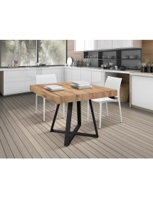 Tavolo rettangolare moderno allungabile piano rovere rustico gambe nere 95x90x75,5 vista frontale