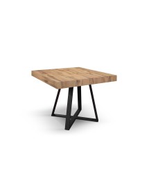 Tavolo rettangolare moderno allungabile piano rovere rustico gambe nere 95x90x75,5 vista frontale