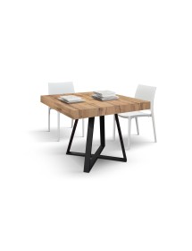 Tavolo rettangolare moderno allungabile piano rovere rustico gambe nere 95x90x75,5 vista frontale