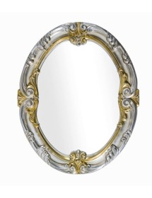 MOBILI 2G - Specchiera in foglia argento ovale con particolari mecca- Misure: 84 x 104 x 5