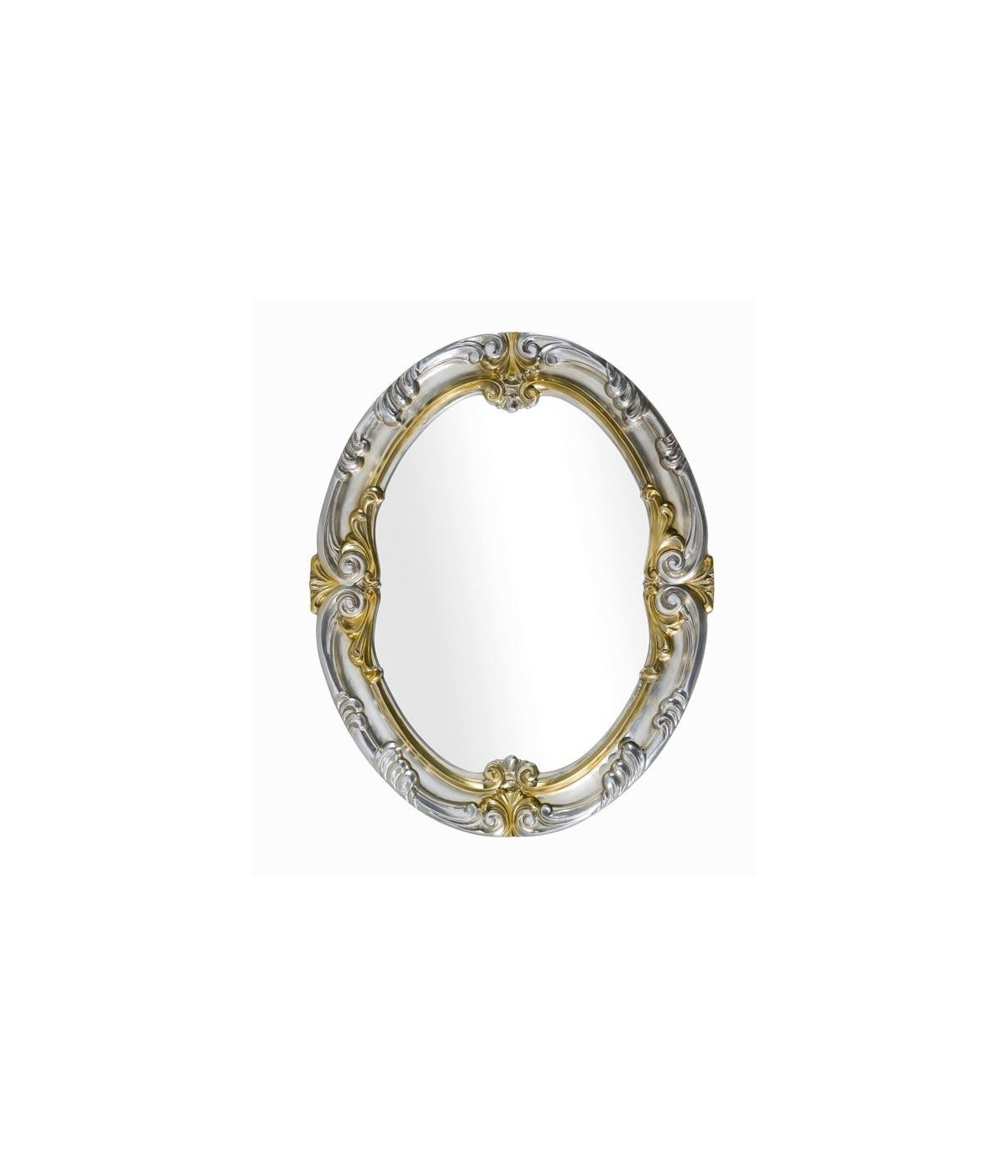 MOBILI 2G - Specchiera in foglia argento ovale con particolari mecca- Misure: 84 x 104 x 5