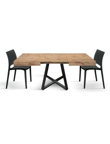 Tavolo rettangolare moderno allungabile piano rovere rustico gambe nere 95x90x75,5 vista frontale