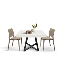 Tavolo rettangolare moderno allungabile piano bianco frassino gambe nere 95x90x75,5