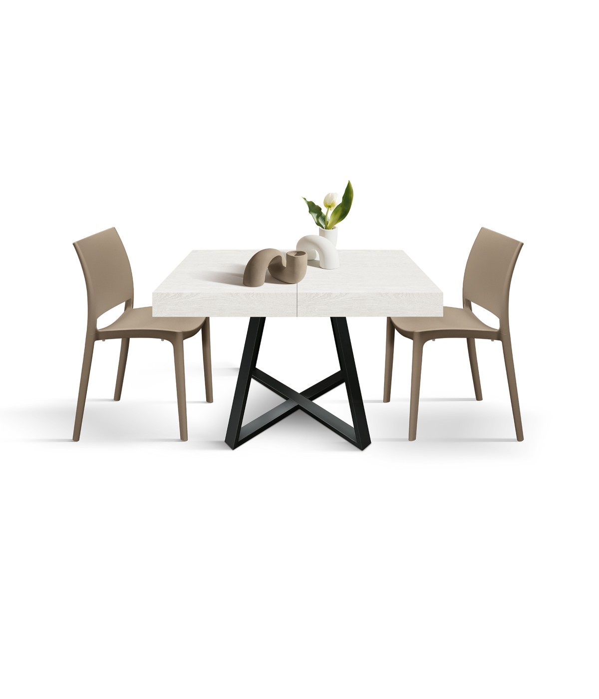 Tavolo rettangolare moderno allungabile piano bianco frassino gambe nere 95x90x75,5