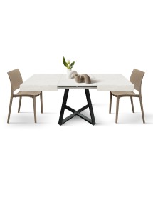 Tavolo rettangolare moderno allungabile piano bianco frassino gambe nere 95x90x75,5