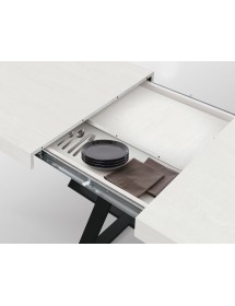 Tavolo rettangolare moderno allungabile piano bianco frassino gambe nere 95x90x75,5