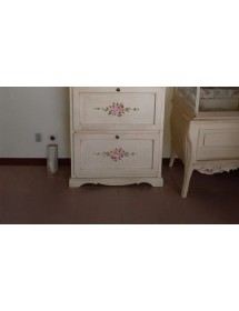 Scarpiera 5 ante ribalta legno shabby avorio anticato filo oro 79X30X210 vista frontale