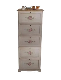 Scarpiera 5 ante ribalta legno shabby avorio anticato filo oro 79X30X210 vista frontale