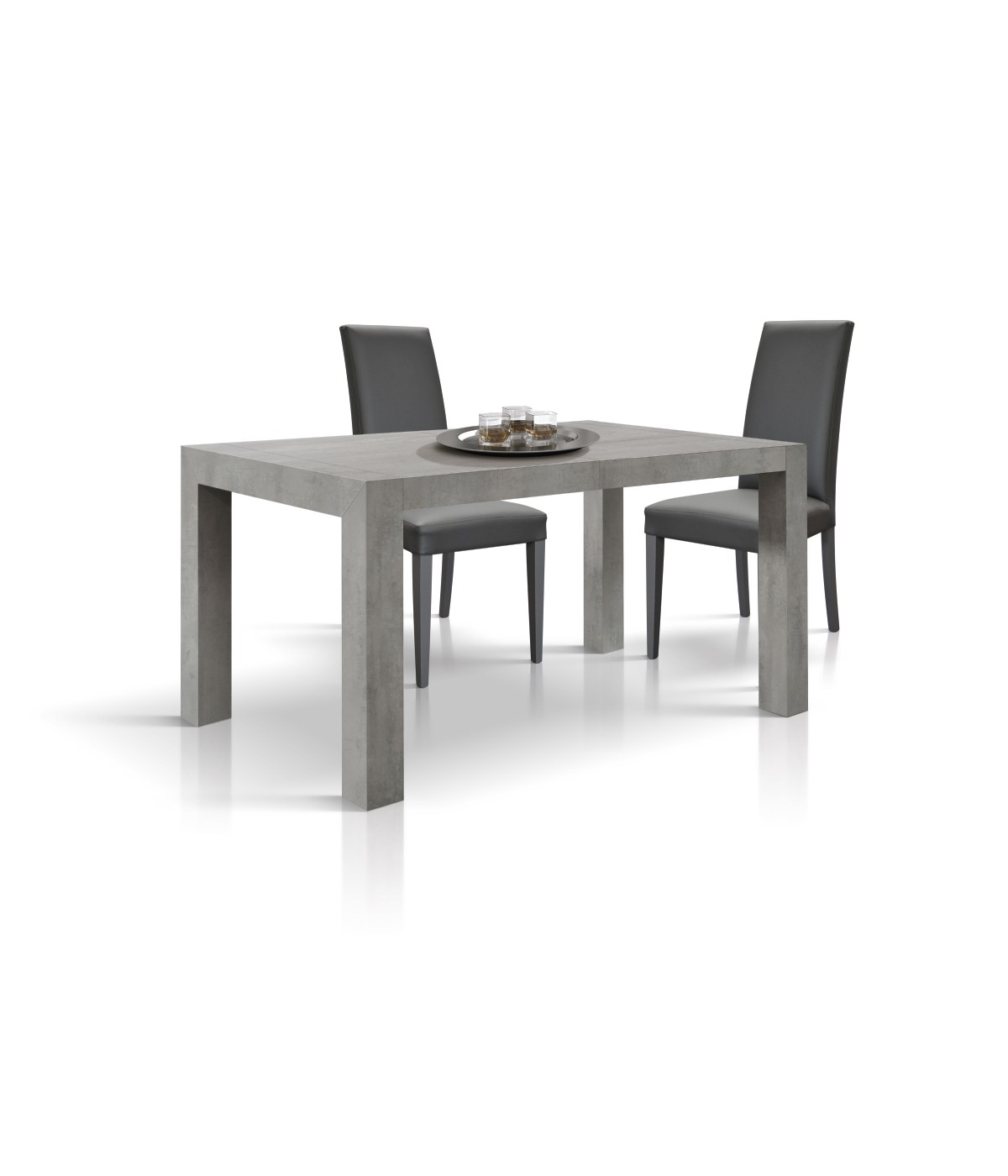 Tavolo moderno allungabile grigio cemento 140x90x77 160x90x77 vista frontale