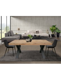 Tavolo moderno allungabile rovere rustico gambe nere 160x90x76 180x90x76 vista frontale