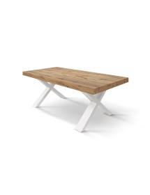 Tavolo moderno allungabile rovere rustico gambe bianche 160x90x76 180x90x76 vista frontale