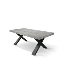 Tavolo moderno allungabile grigio cemento gambe nere 160x90x76 180x90x76 vista frontale
