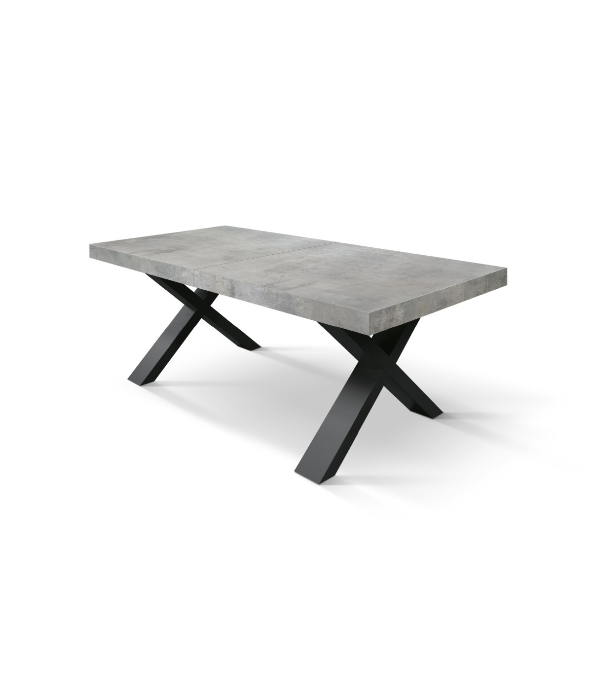 Tavolo moderno allungabile grigio cemento gambe nere 160x90x76 180x90x76 vista frontale