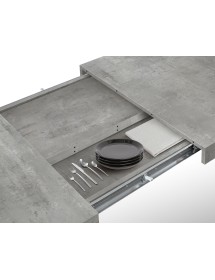 Tavolo moderno allungabile grigio cemento gambe bianche 160x90x76 180x90x76 vista frontale