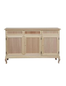 Credenza 3 porte 3 cassetti Legno grezzo 155x45x98