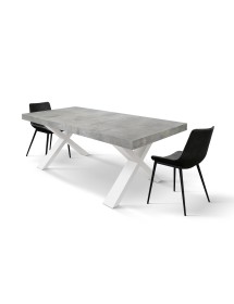Tavolo moderno allungabile grigio cemento gambe bianche 160x90x76 180x90x76 vista frontale