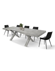 Tavolo moderno allungabile grigio cemento 160x90x76 180x90x76 vista frontale