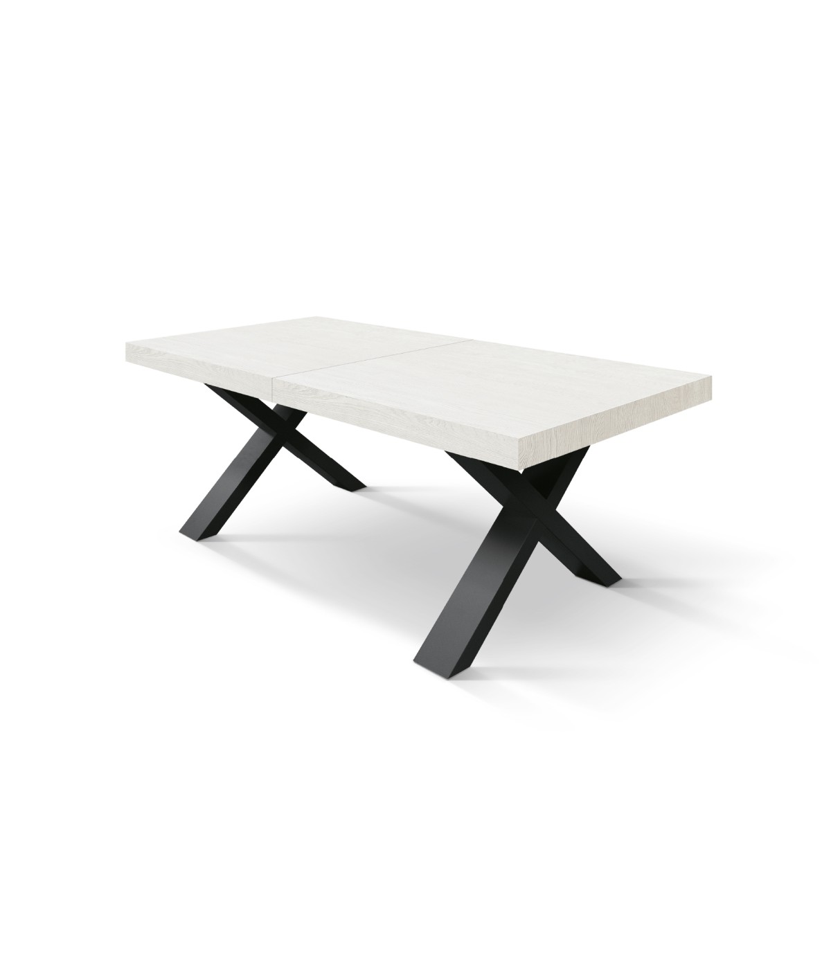 Tavolo moderno allungabile bianco frassino gambe nere 160x90x76 180x90x76 vista frontale