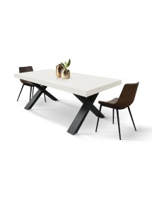 Tavolo moderno allungabile bianco frassino gambe nere 160x90x76 180x90x76 vista frontale