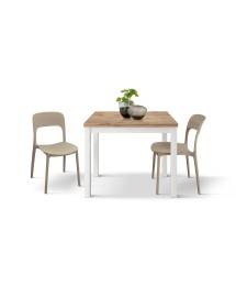 Tavolo quadrato moderno allungabile rovere rustico gambe bianche 90x90x76,5 vista frontale