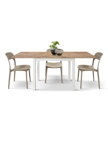 Tavolo quadrato moderno allungabile rovere rustico gambe bianche 90x90x76,5 vista frontale